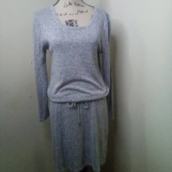 Gap Dress Women XS Long Sleeve Elastic Drawstring Waist Soft Stretch Gray Black - Picture 1 of 12